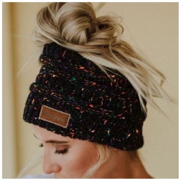 Accessories - SALE! Confetti Messy Bun Ponytail Beanie
